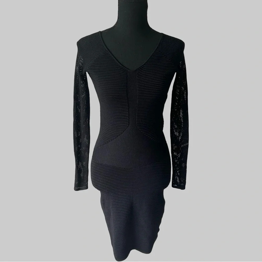 Olivaceous Black Mesh Sleeve Bodycon Dress